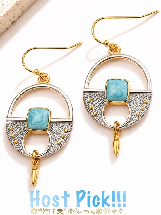Anthropologie Jewelry - Theodosia~ Tribal Medley Turquoise Square Hoop Shield Dagger Bullet Arrow Dangle